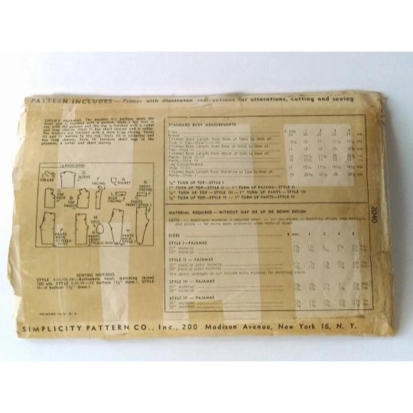 Vintage 1940s Kids Pajamas Simplicity 2040 Sewing Pattern Child Sz 4 Chest 23 - Picture 4 of 4